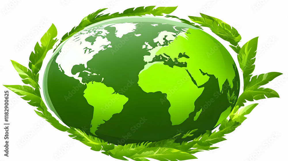 Green Earth Globe Surrounded by Lush Leaves Symbolizing Environmental Conservation Green Earth Globe Surrounded by Lush Leaves Symbolizing Environmental Conservation
