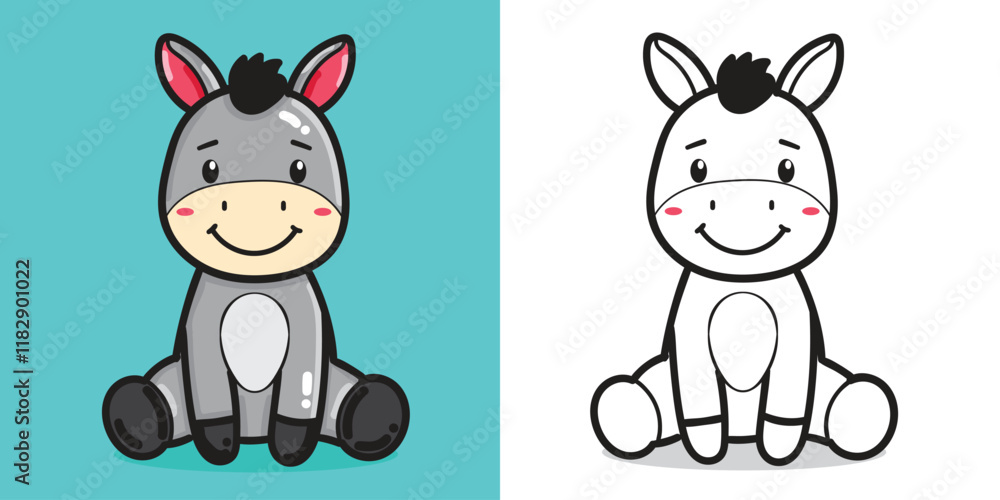 Obraz premium A cartoon donkey doll illustration for coloring book element or design element