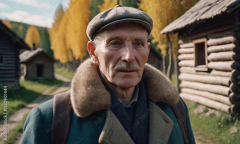 Village men in different situations at work, standing on the road, near the fire, illustrations of village life Village men in different situations at work, standing on the road, near the fire, illustrations of village life