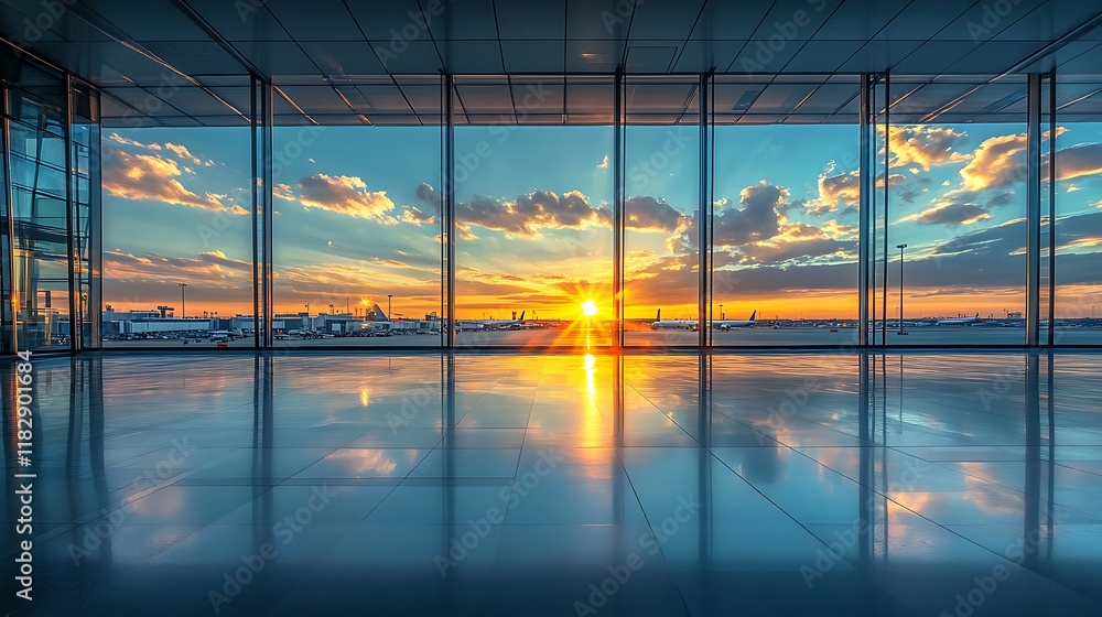 Fototapeta premium Sunset view from airport terminal travel destination serene environment