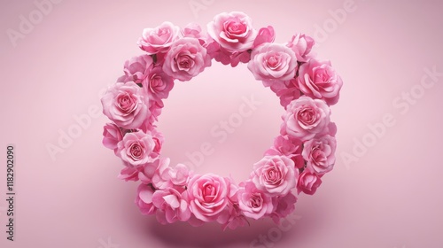 Delicate Pink Floral Wreath with Soft Petals on Pastel Background