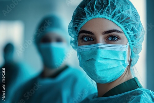 Doctors and Nurses Working in Hospital During Covid-19 Crisis with Protective Masks photo