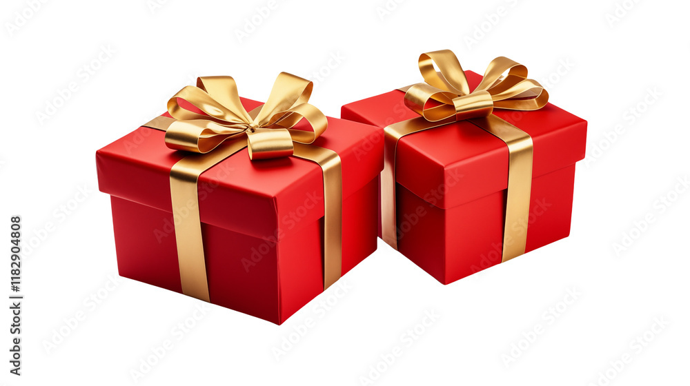 Two Red Gift Boxes with Gold Ribbons - Perfect for Holiday or Birthday Greetings transparency background Two Red Gift Boxes with Gold Ribbons - Perfect for Holiday or Birthday Greetings transparency background