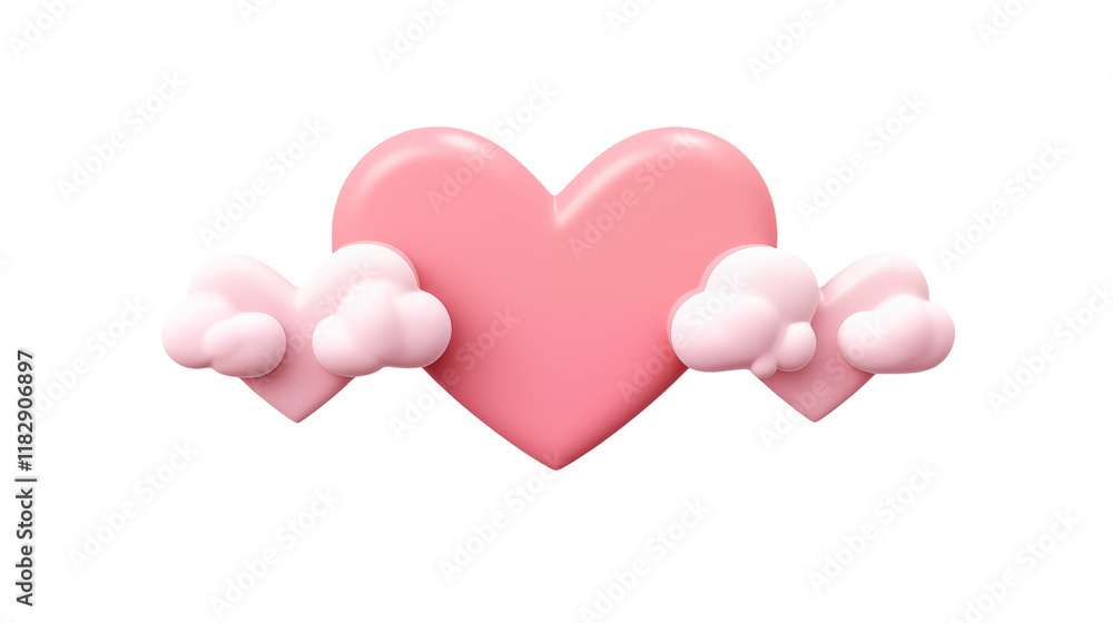 Adorable Pink Heart with Fluffy Clouds: Perfect for Valentine's Day, love themes, and romantic designs. transparency background Adorable Pink Heart with Fluffy Clouds: Perfect for Valentine's Day, love themes, and romantic designs. transparency background