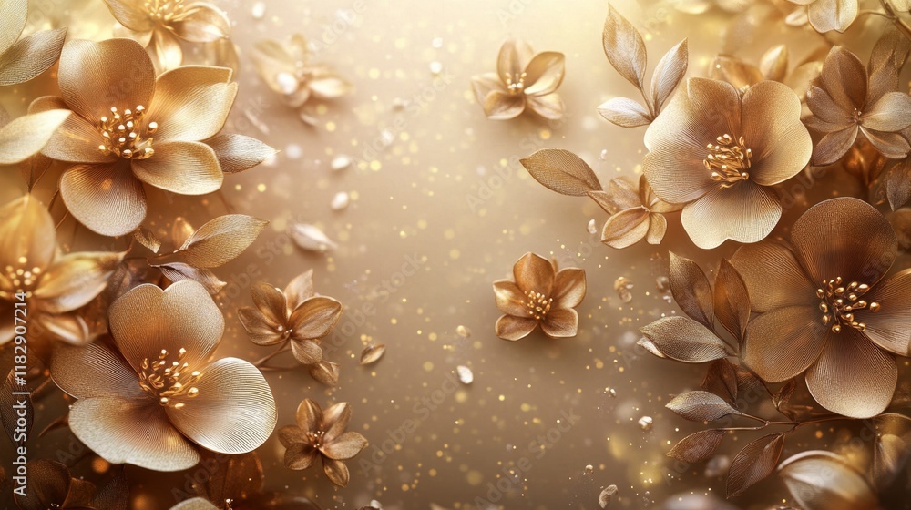Obraz premium Golden Floral Background with Sparkling Effect for Elegant Design