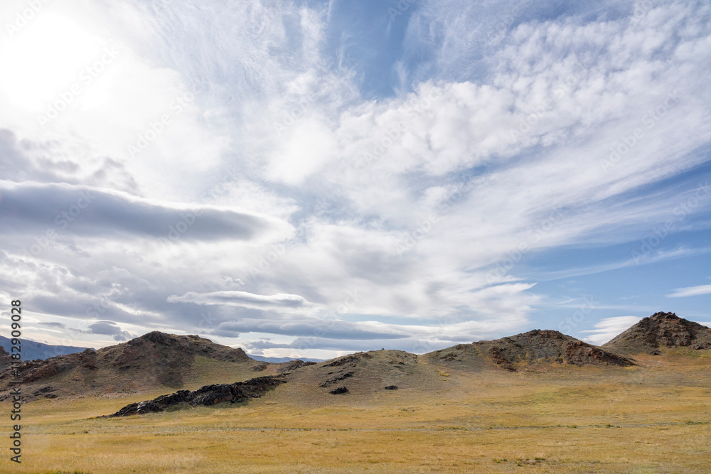 Asia, Mongolia, Bayan-Olgii Province. Rocky outcrops are typical of the landscape in this province. Asia, Mongolia, Bayan-Olgii Province. Rocky outcrops are typical of the landscape in this province.