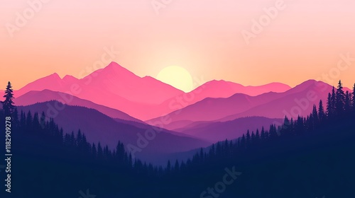 Pink Sunset Mountain Landscape: Serene Nature Scene