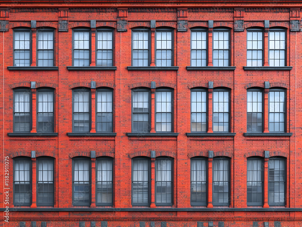 Fototapeta premium Red Brick Building Facade with Windows Illustration