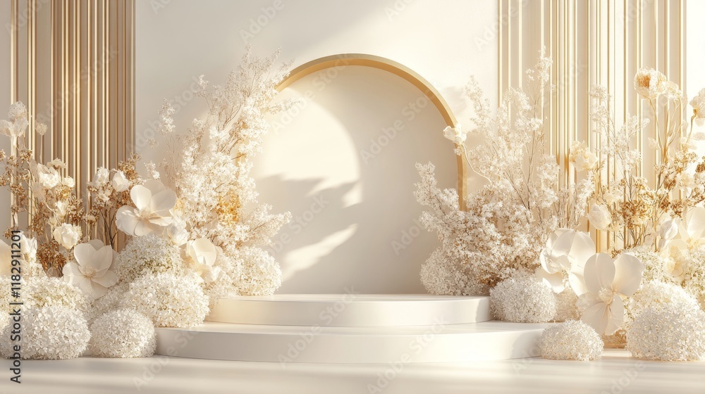 Elegant Minimalist Floral Arrangement with Arch and White Accents Elegant Minimalist Floral Arrangement with Arch and White Accents