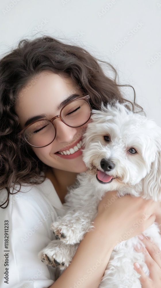 Joyful Moment with a Fluffy Dog Indoors A Heartwarming Scene Joyful Moment with a Fluffy Dog Indoors A Heartwarming Scene