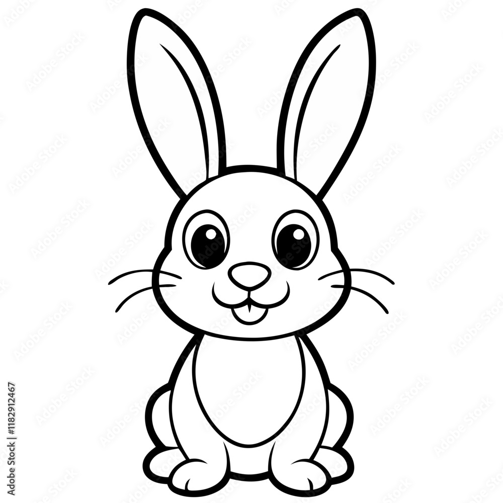 Cheerful cartoon bunny with big eyes, black and white outline for kids. Cheerful cartoon bunny with big eyes, black and white outline for kids.