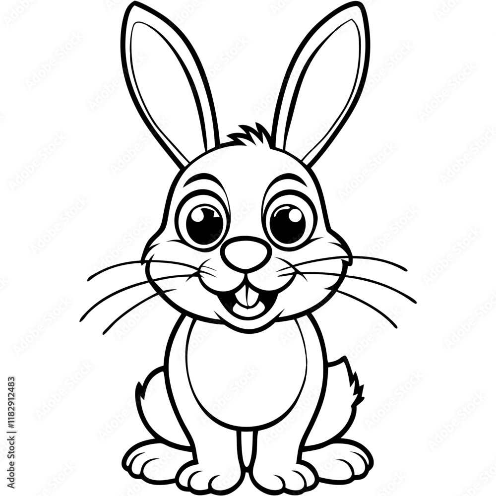 Cheerful cartoon bunny with big eyes, black and white outline for kids. Cheerful cartoon bunny with big eyes, black and white outline for kids.