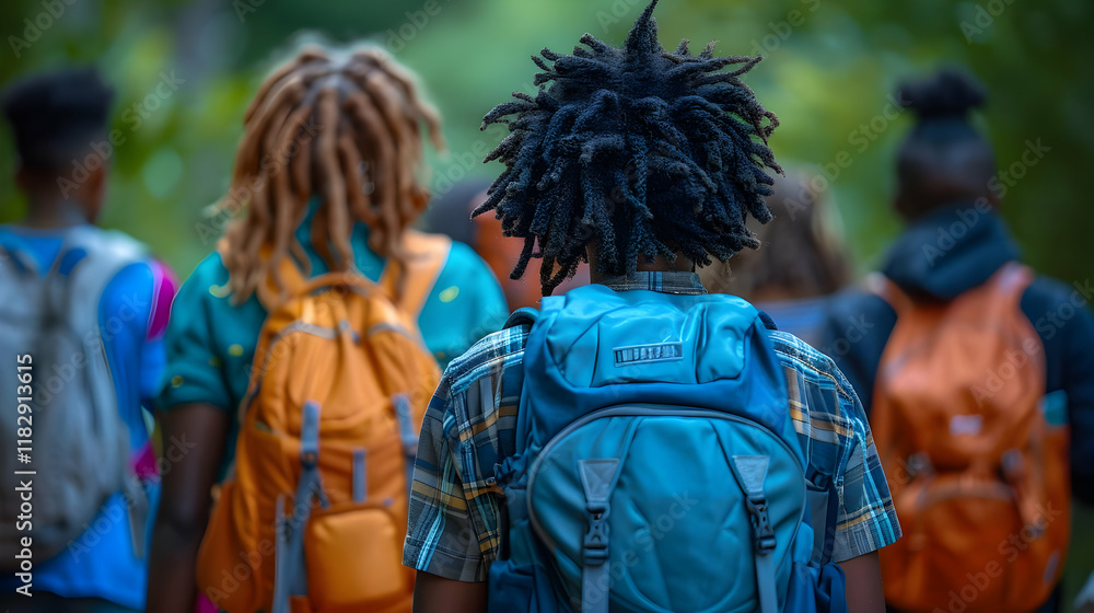 Group of Hikers Walking on a Trail with Backpacks Exploring Nature Outdoors Group of Hikers Walking on a Trail with Backpacks Exploring Nature Outdoors