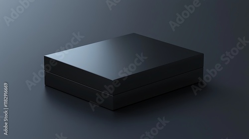 Closed black box on dark background for product placement or storage photo