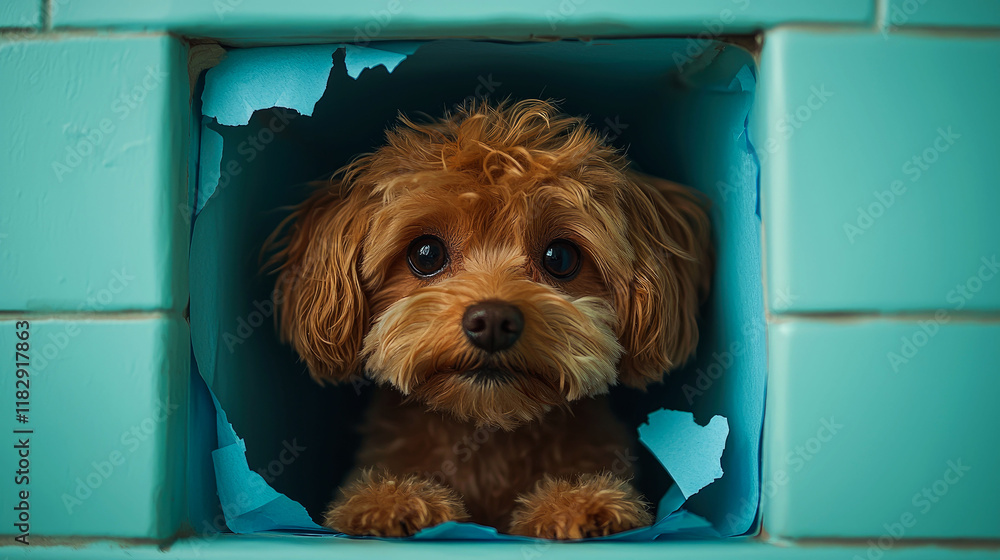 Adorable Fluffy Brown Puppy in a Teal Setting Adorable Fluffy Brown Puppy in a Teal Setting
