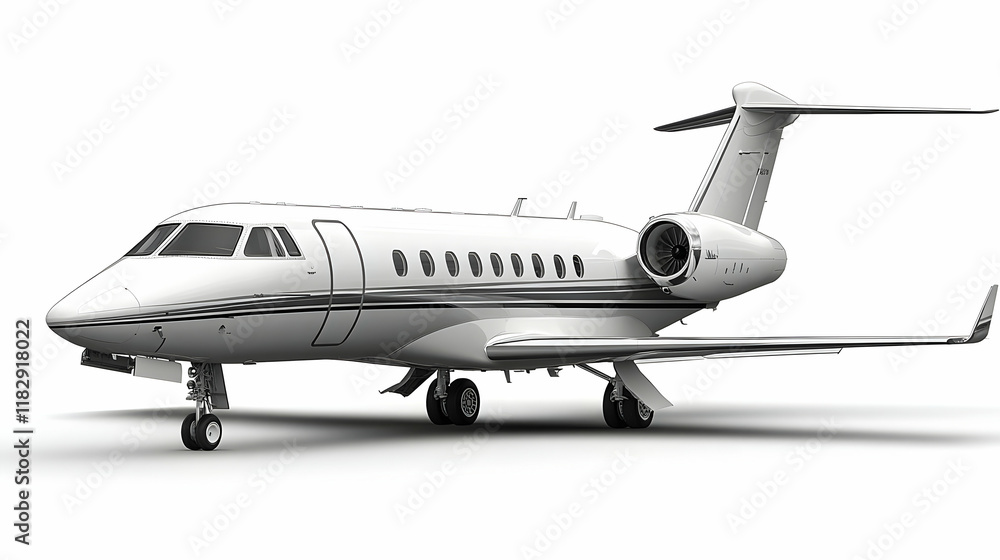 White Private Jet Airplane Parked on a White Background, Luxury Travel and Aviation Concept White Private Jet Airplane Parked on a White Background, Luxury Travel and Aviation Concept