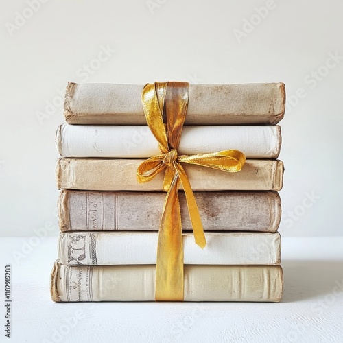 Books tied with golden ribbon symbolizing knowledge