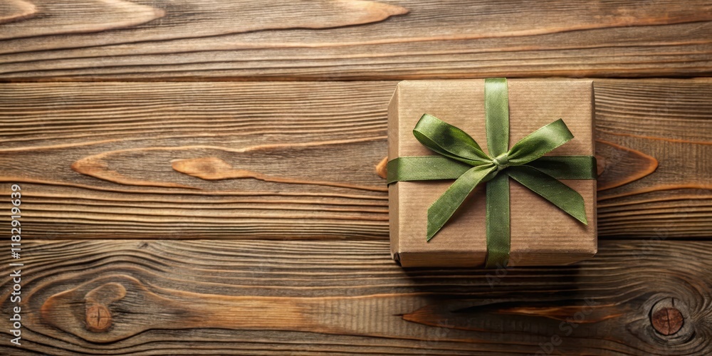 A thoughtfully wrapped gift box with a rustic charm, presented on a rich wooden surface A thoughtfully wrapped gift box with a rustic charm, presented on a rich wooden surface