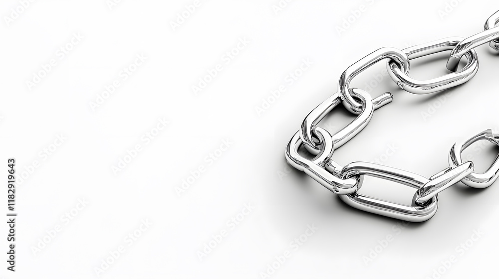Digital arrest futuristic concept. Silver chain links on a minimalistic white background.