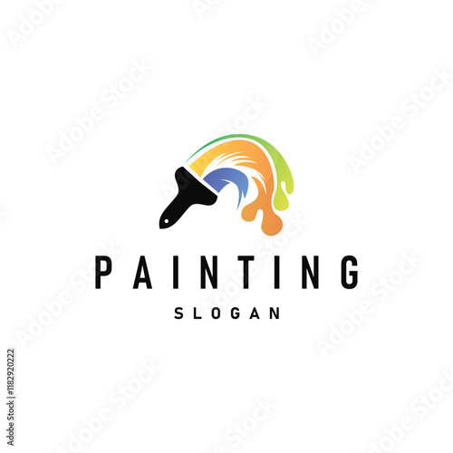 illustration design logo paint brush liquid paint colorful and unique premium symbol icon