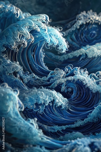 Wallpaper Mural A fractal resembling ocean waves, with endless, recursive details in deep blue hues Torontodigital.ca