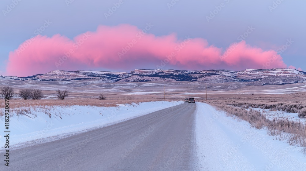 Pink Cloud Winter Road Scenic Highway Drive Pink Cloud Winter Road Scenic Highway Drive