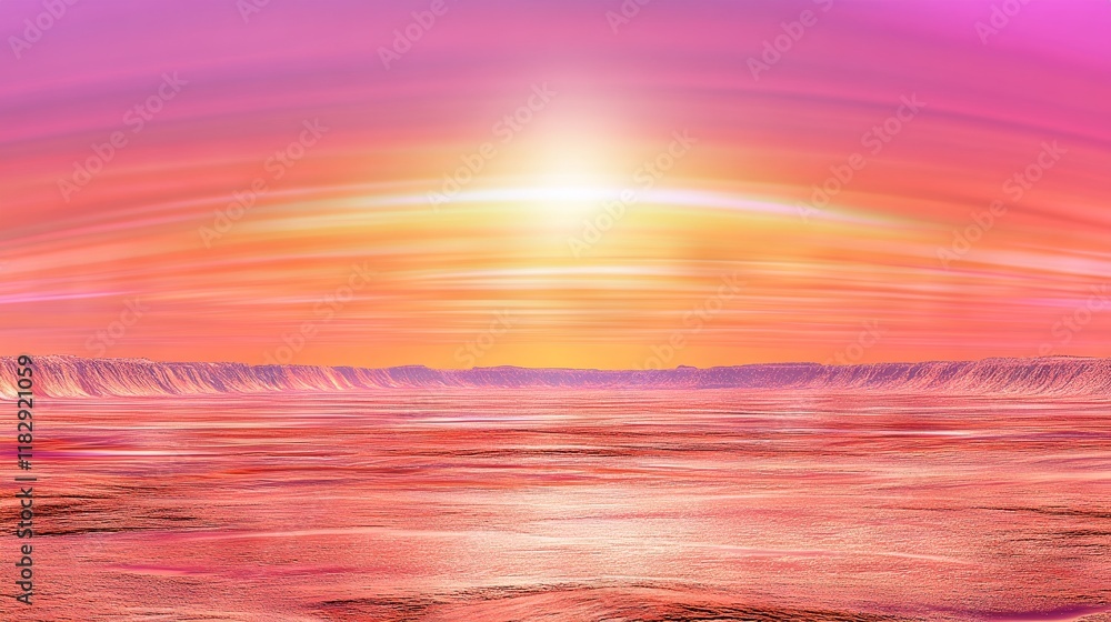 Obraz premium Pink Desert Planet Sunrise, Alien Landscape Fantasy