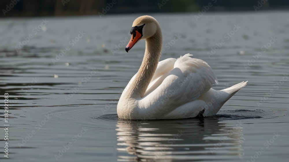Fototapeta premium Elegant swan gracefully swimming on calm water.