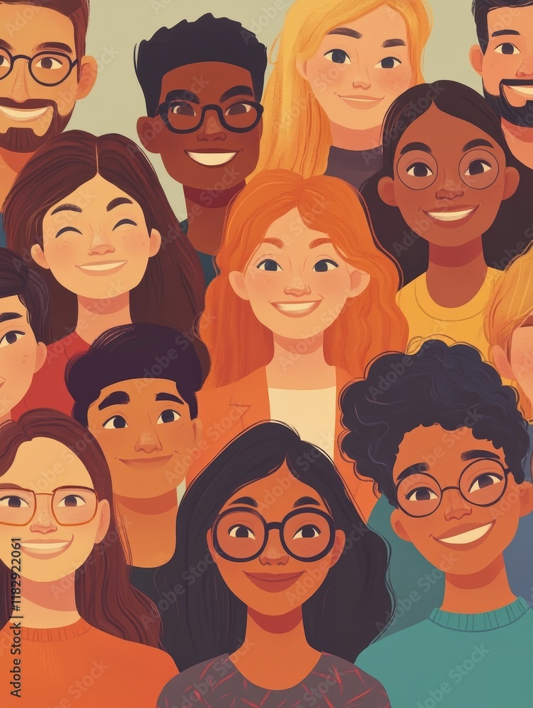 Diverse Group of Smiling People Celebrating Together in Illustration Diverse Group of Smiling People Celebrating Together in Illustration