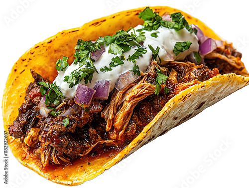 Birria Taco with Cilantro Onions and Tomato Isolated on Transparent Background