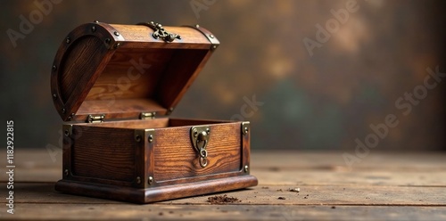 Wooden box with an inner lid opening to reveal the treasure, treasure, lid, precious photo