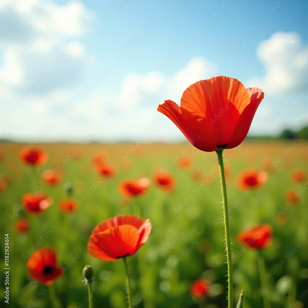 Naklejka premium Delicate poppy blossoms swaying gently in the breeze, fields,