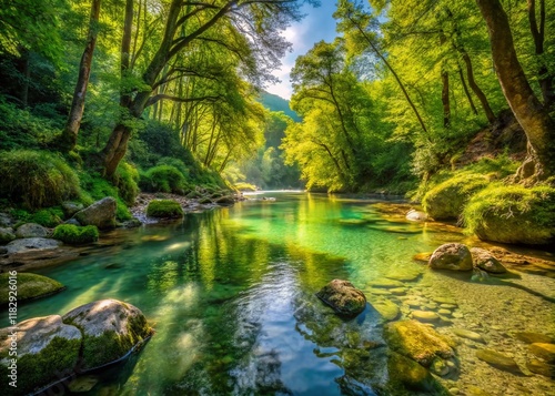 Frasassi Park, Marche, Italy: Crystal-Clear Stream with High Depth of Field