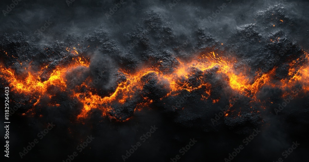 Fiery Lava Flow Illuminating Dark Clouds in an Intense Eruptive Landscape, Showcasing the Raw Power of Nature’s Geothermal Activity