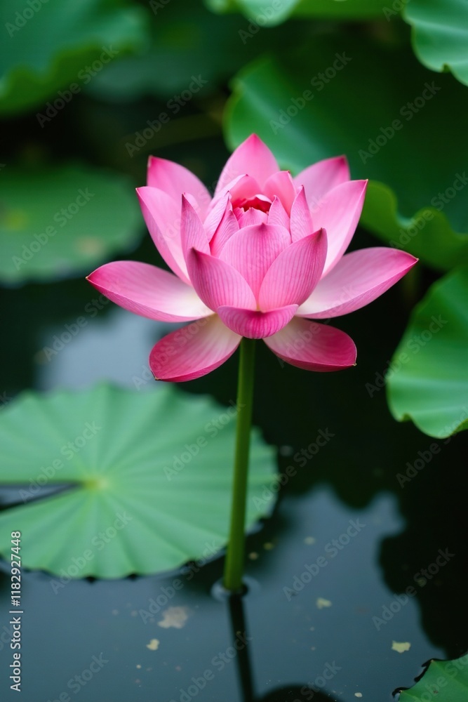 Lotus flower with delicate green stems in water, peaceful, plant, leafy Lotus flower with delicate green stems in water, peaceful, plant, leafy