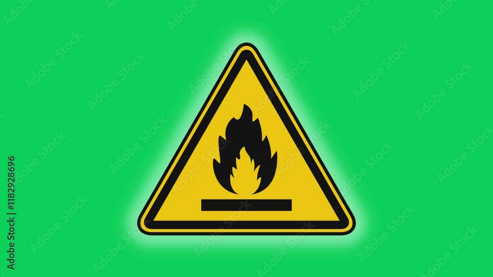 Symbol Flammable Yellow Sign Green Screen Symbol Flammable Yellow Sign Green Screen