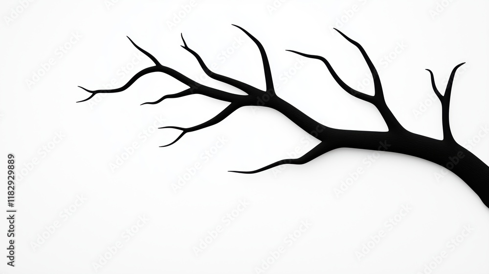 Obraz premium Black silhouette of a tree branch against white background
