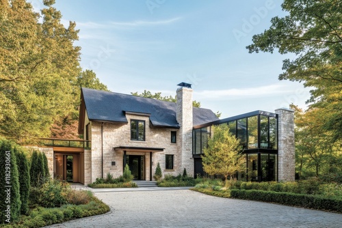 Wallpaper Mural Elegant modern house nestled among trees during a sunny day showcasing stunning architectural design and natural beauty Torontodigital.ca