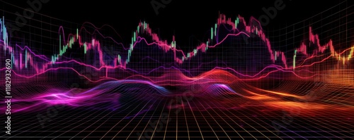 Wallpaper Mural Abstract Visualization of Stock Market Data Neon Candlestick Charts and Dynamic Curves Torontodigital.ca