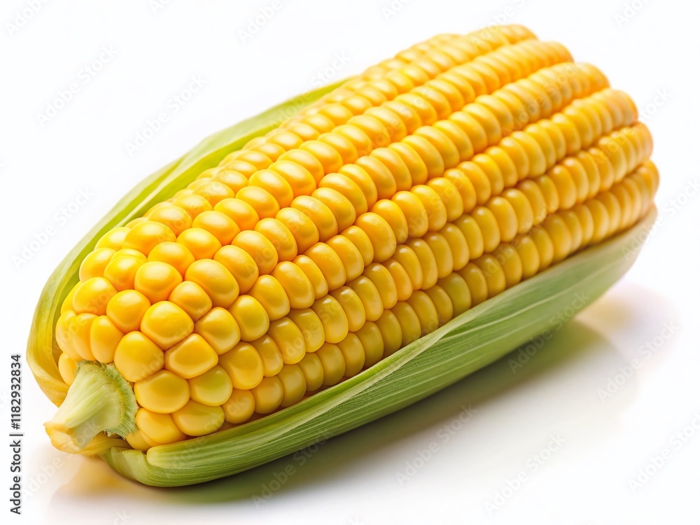 Fresh Corn on the Cob Isolated on White Background - Perfect for Summer Recipes Fresh Corn on the Cob Isolated on White Background - Perfect for Summer Recipes