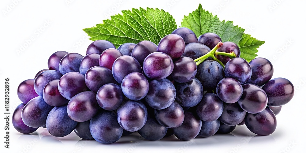 Obraz premium Fresh Concord Grapes Bunch Isolated, Vibrant Purple Fruit Cluster, Healthy Food Photography