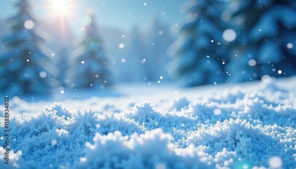 Frosty landscape with snowflakes and silver glitter, icy, glitz Frosty landscape with snowflakes and silver glitter, icy, glitz