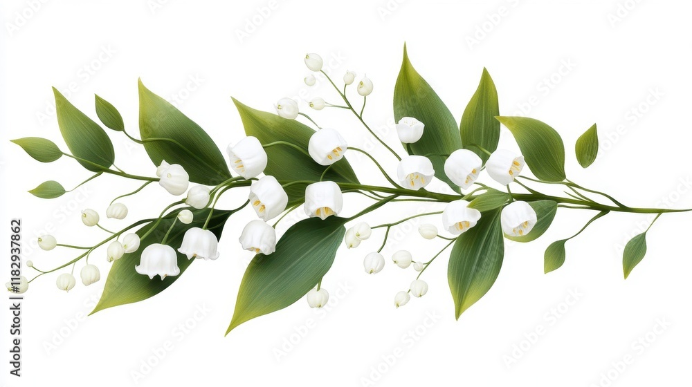 Delicate White Lily of the Valley Flowers with Green Leaves Design Delicate White Lily of the Valley Flowers with Green Leaves Design