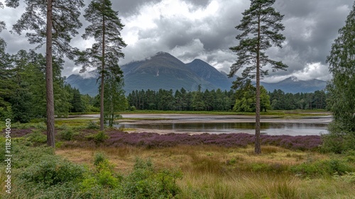 Wallpaper Mural Scottish Highlands Lake and Mountain Vista Under Cloudy Skies Torontodigital.ca