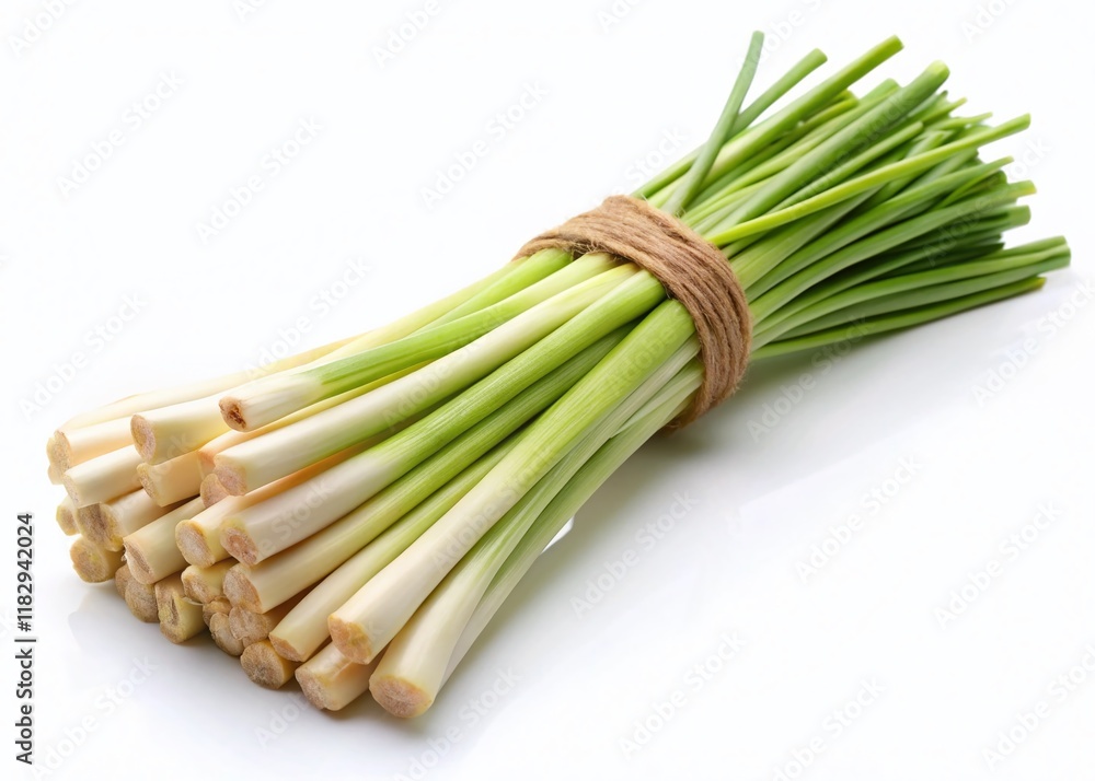 Fresh Lemongrass Stalks on White Background - Culinary Herb Ingredient Fresh Lemongrass Stalks on White Background - Culinary Herb Ingredient