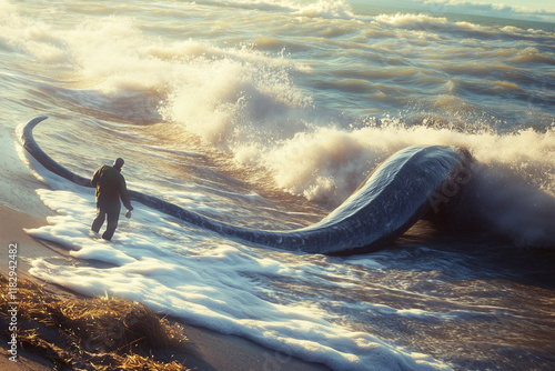 Queue de monstre marin sur une plage photo