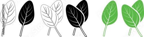 outline silhouette spinach leaf icon set