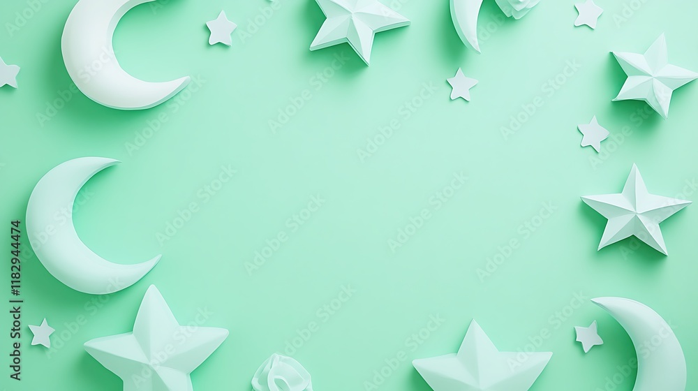 Pastel Moons And Stars On A Mint Green Background Pastel Moons And Stars On A Mint Green Background
