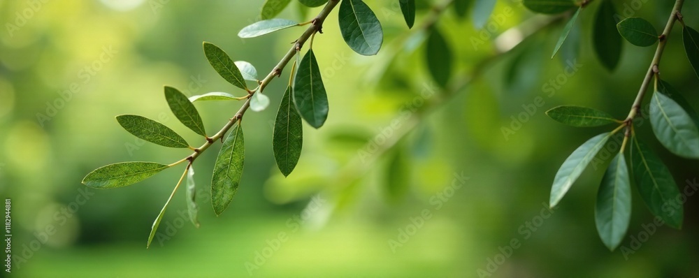 Elegant olive leaf garland draped across a tree, dainty, garland, leaves Elegant olive leaf garland draped across a tree, dainty, garland, leaves