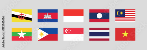 Association of Southeast Asian Nations Flag Set. Flag Bundle of ASEAN Members country. 